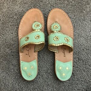 Jack Rogers green and gold sandals. Size 8. Fits TTS!